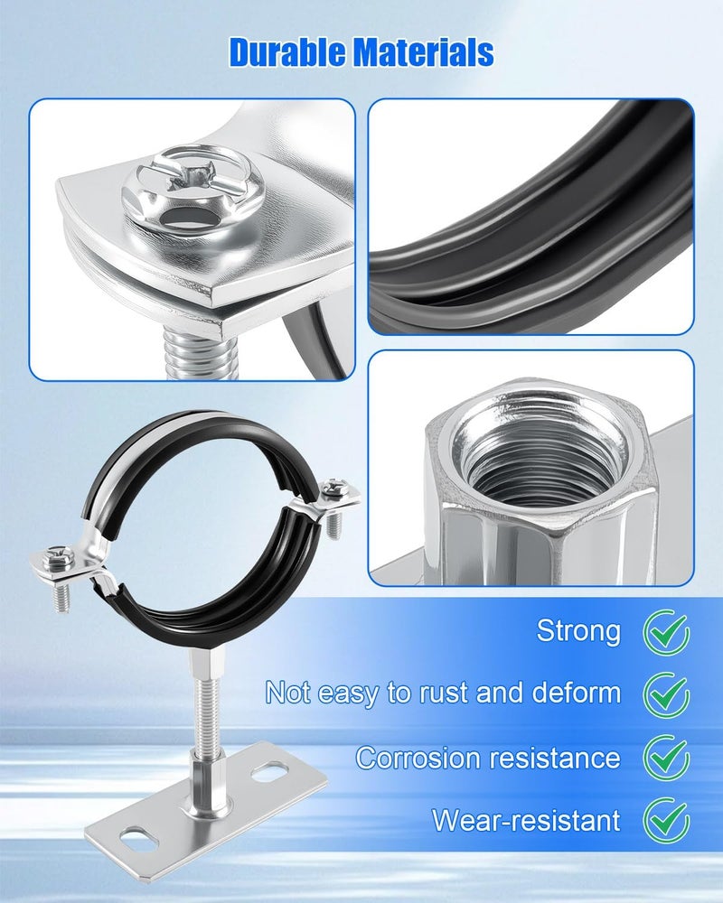 GRSVDF 2 Pcs 3 Inch Adjustable Pipe Bracket, Split Ring Pipe Hanger, Heavy Duty B Vent Wall Strap Round Gas Vent Strap, Chimney Support Mount with Mounting Screws Anti-Slip Pads - Image 3